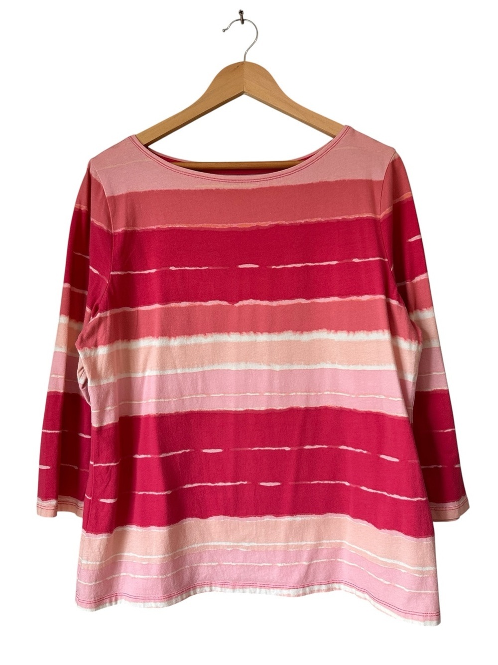 Talbots Striped Boatneck Long Sleeve Cotton Top in Pink & Red, XL
